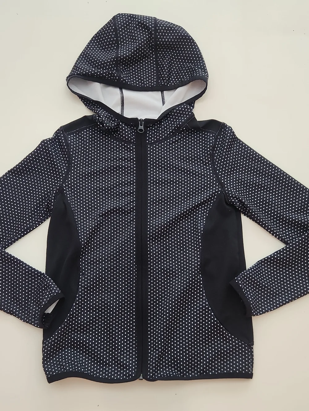 Z By Zella Black White Polka Dot Hooded Athletic Jacket Medium 8 10